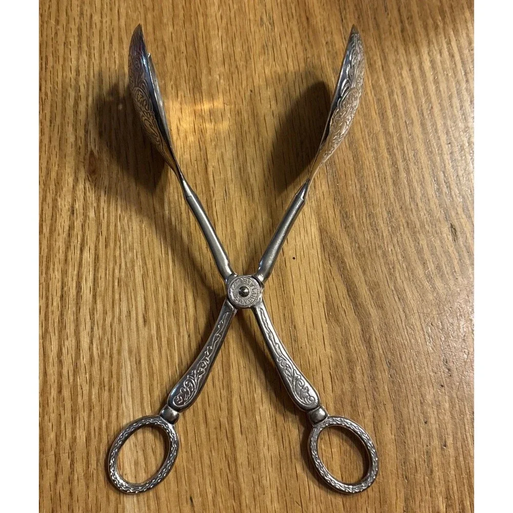 Vintage Silver Plated Scissor Style Pastry Salad Tongs 8.5